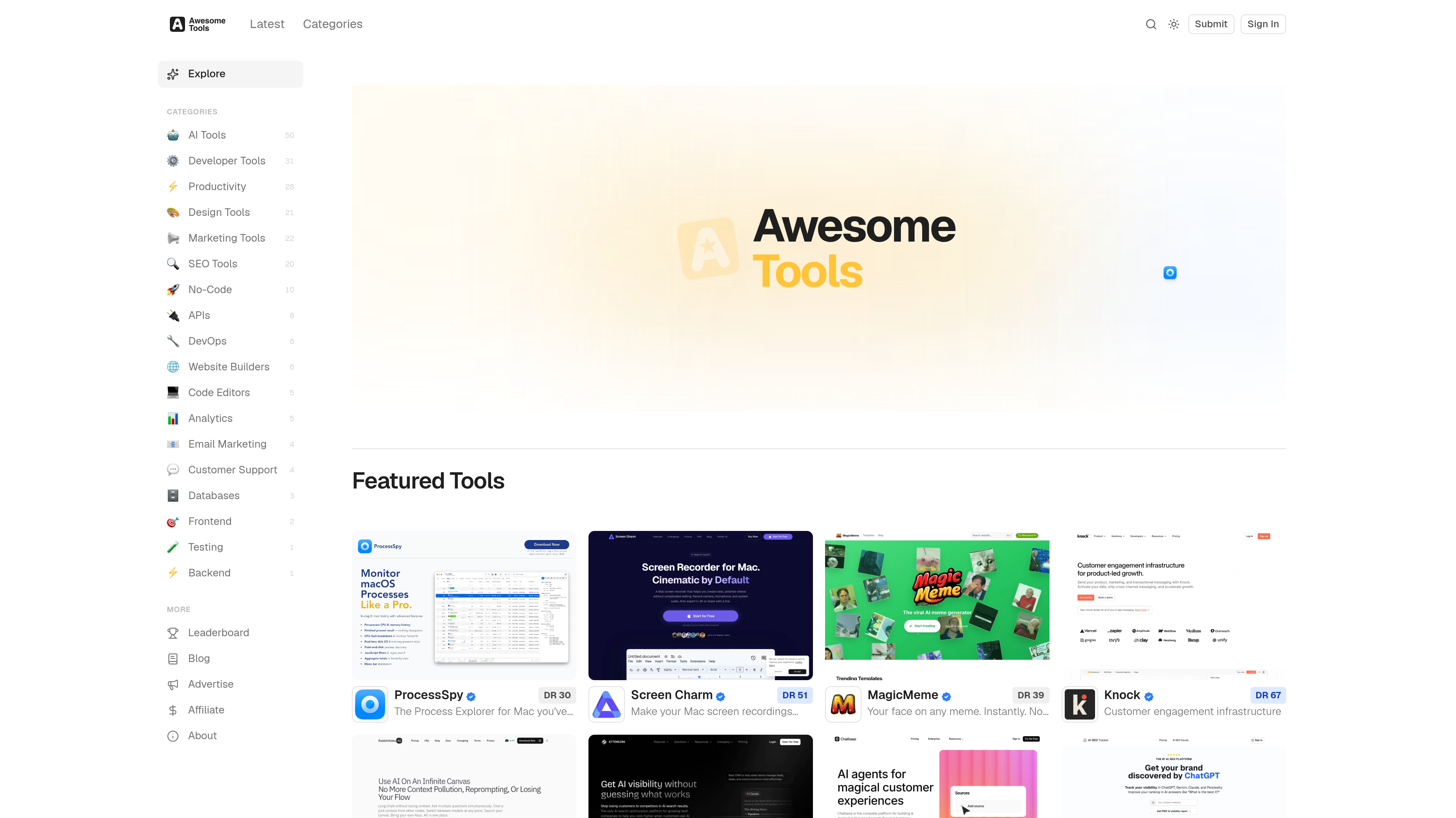 Awesome Tools website preview